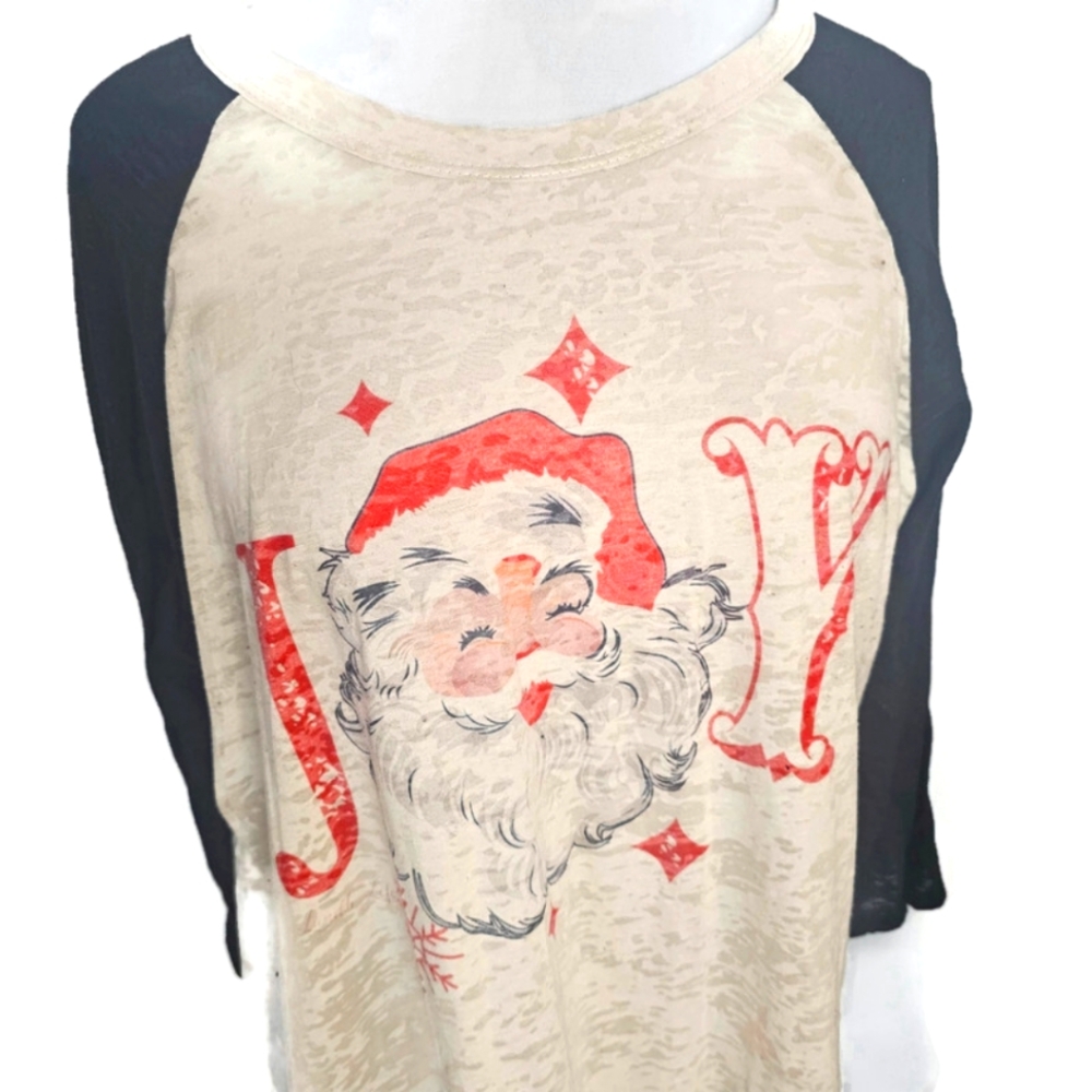Santa Joy Graphic Burnout Raglan Sleeve Tee Size 2XL